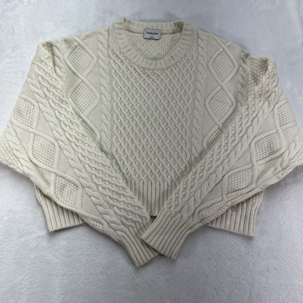 Sunday Best Cable Knit Sweater Womens Small Merino Wool‎ Cozy Fall Winter Luxe